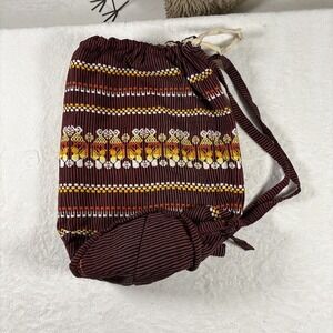 Vintage Guatemalan Mayan Morral Style Handwoven Cotton Drawstring Backpack